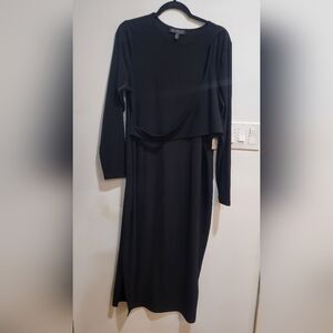 ELOQUII Black Peekaboo Shoulder Midi Dress